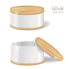 Tin can set. Cilinder shape retro gift package  opened box set round shape
