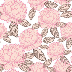 vector seamless pattern with beautiful flower peones and roses 