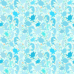 vector seamless pattern with ocean animal sea Horse, turtle, coral.