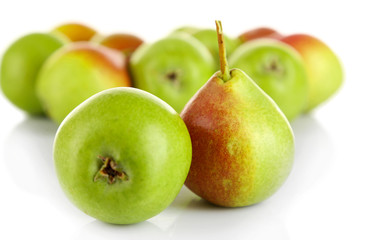 Heap of ripe tasty pears close up