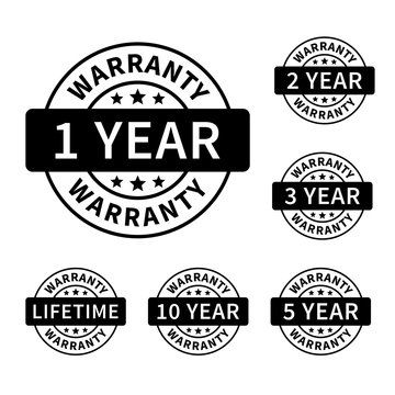 1, 2, 3, 5, 10 years and lifetime warranty label or seal flat icon