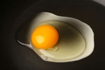 Scrambled egg on black pan background