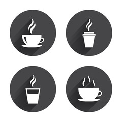 Coffee cup icon. Hot drinks glasses symbols.