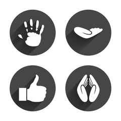 Hand icons. Like thumb up and insurance symbols.