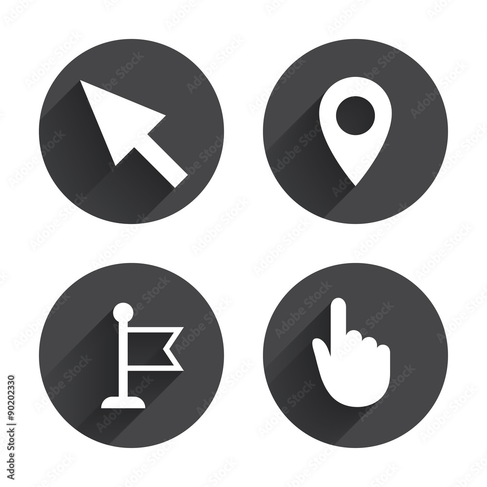 Poster mouse cursor icon. hand or flag pointer symbols.