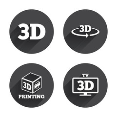 3d technology icons. Printer, rotation arrow.