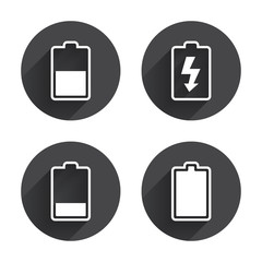 Battery charging icons. Electricity symbol.
