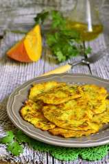 Pumpkin fritters with garlic and dill.