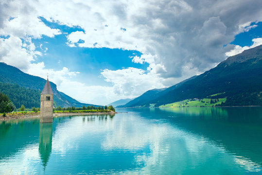 Bell tower of the Reschensee (Resia) South Tyrol Italy