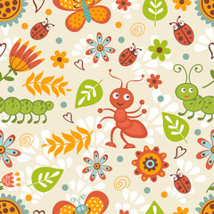 Cute bugs colorful seamless pattern