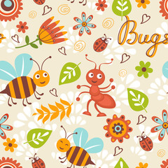 Cute bugs colorful seamless pattern