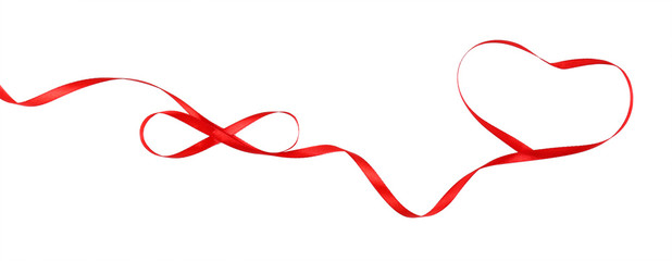 Red ribbon in shape of heart isolated on white