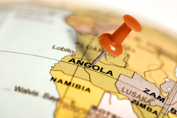 Fototapeta premium Location Angola. Red pin on the map.