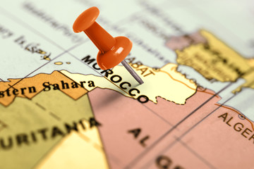 Fototapeta premium Location Morocco. Red pin on the map.