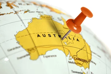 Foto auf Acrylglas Australien Standort Australien. Roter Stift auf der Karte.