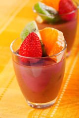 Homemade chocolate mousse with fruits