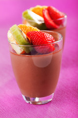 Homemade chocolate mousse with fruits