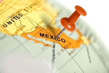 Crédence en verre imprimé Mexique Localisation Mexique. Broche rouge sur la carte.