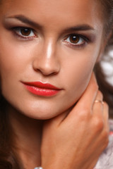Portrait of young beautiful brunette woman 