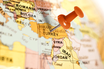 Localisation Turquie. Broche rouge sur la carte.