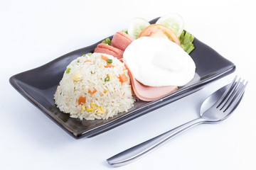 Fried Rice with Egg Ham and Sausage