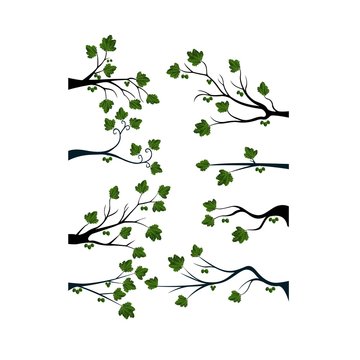 Decorative Spring Branch Tree Silhouette With Green Leaves