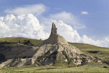 Chimney Rock National Historic Site, Nebraska, the most famous site on the Oregon Trail for early settlers and pioneers.