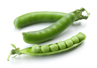 Fresh green peas isolated on white