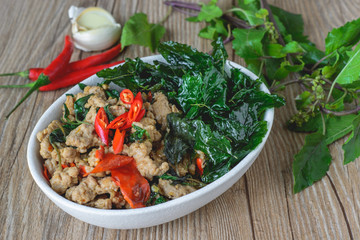 Stir Fried Basil with Pork, Thai Spicy Food, Thai Food, Thai Cuisine, Thai Delicious Food