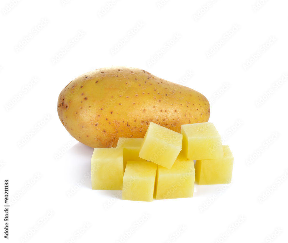 Wall mural sliced potatoes on white background