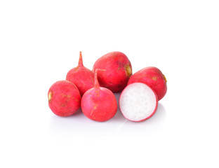 Fresh red radishes on white background