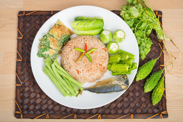 Rice Mixed with Shrimp paste fried mackerel