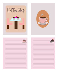Coffee shop picture on notebook cover, notebook template design Illustration