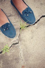 Fototapeta premium Selfie of sneakers on road