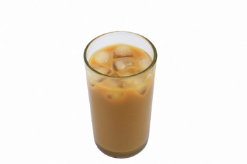 a glass of ice coffee isolated on white background