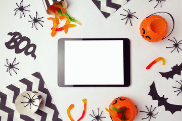 Tablet mock up template for halloween holiday app presentation