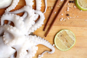 Fresh octopus food lemon salt and pepper