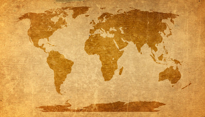 wereldkaart op oud papier textuur - bruin papier vel.