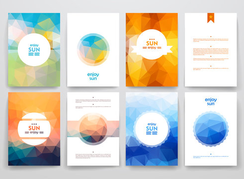 Set of brochures in poligonal style on sun theme