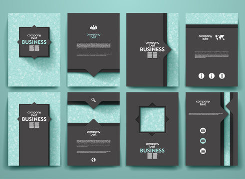 Vector brochures with doodles backgrounds on business theme