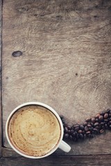 Latte coffee with beans