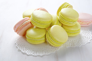 Heap of macaroon on a white napkin