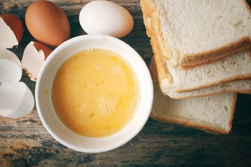 Eggs in a bowl with bread