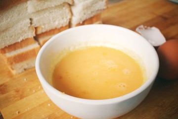 Eggs in a bowl with bread