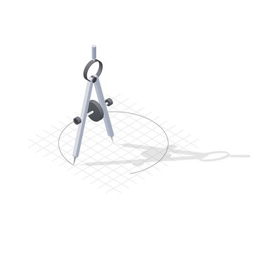 Compass Drawing A Circle Detailed Isometric Icon