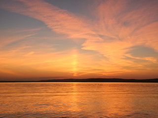 Sunset lake background summer