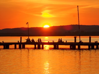 Fototapeta na wymiar Sunset lake background summer