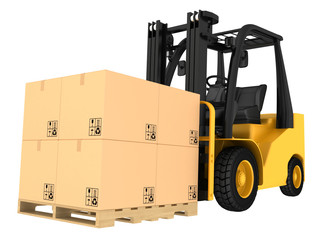 Forklift truck with boxes on pallet