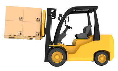 Forklift truck with boxes on pallet