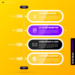 Vector timeline template with glossy transparent elements on bright yellow background in modern corporate style. EPS10